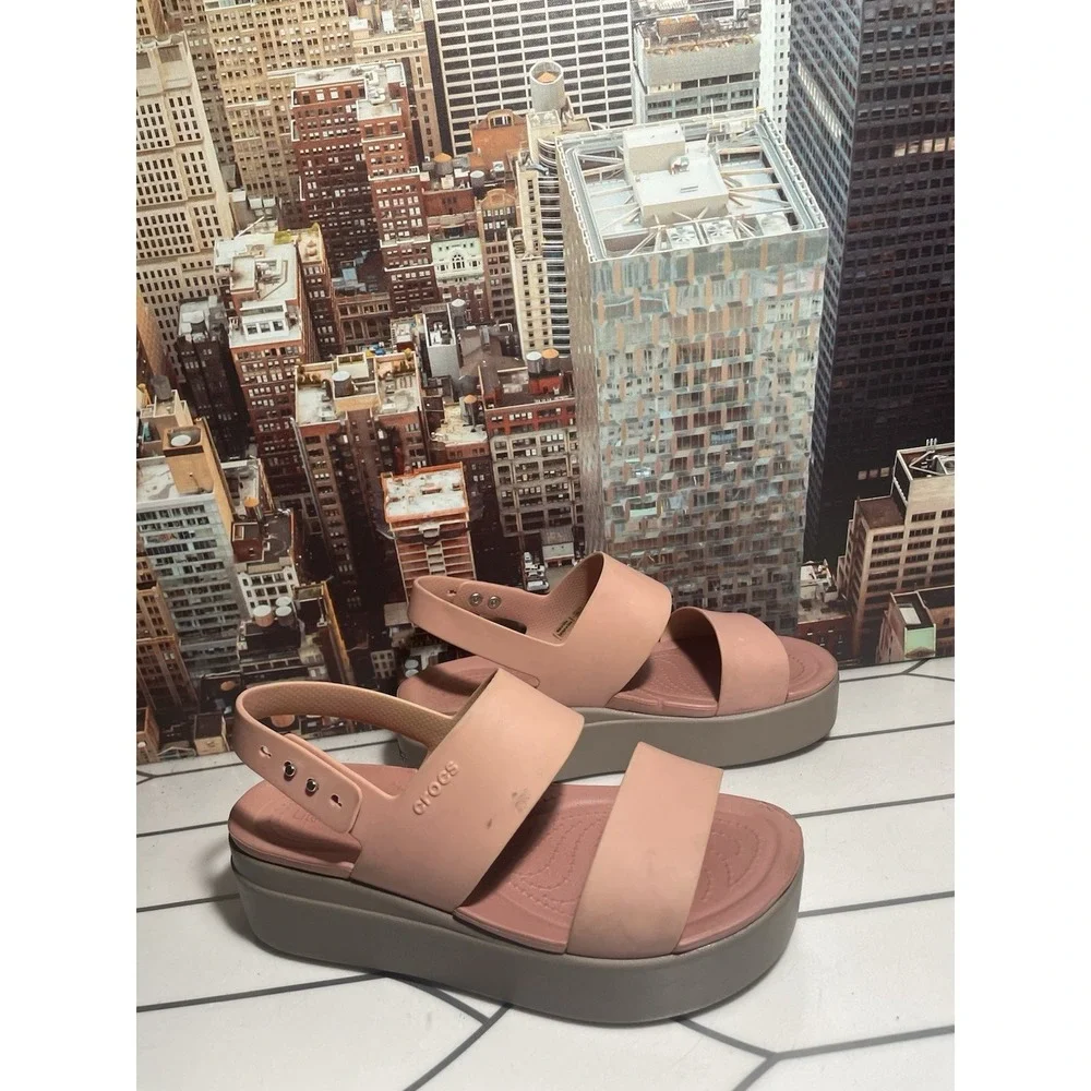 Crocs Brooklyn Low Wedge Platform Sandals Pink Women Size 7 Adjustable - Picture 3 of 12